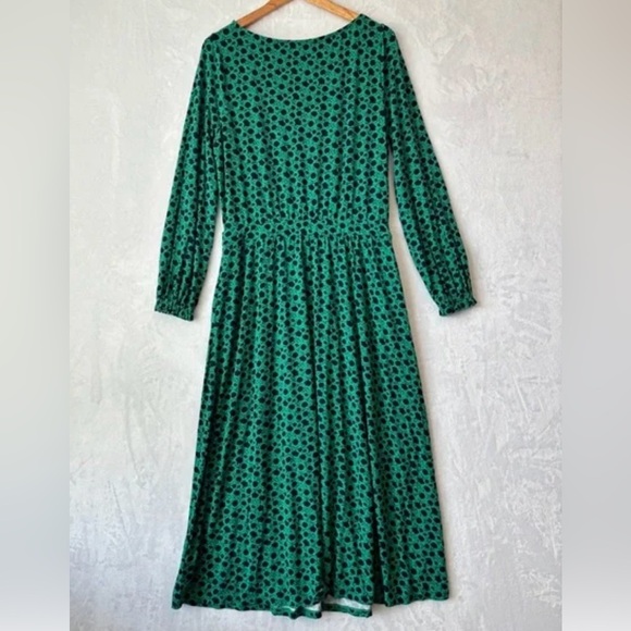 Boden Evelyn Jersey Long Sleeve Midi Dress in Green & Navy Print Size 16/18R - Picture 4 of 11